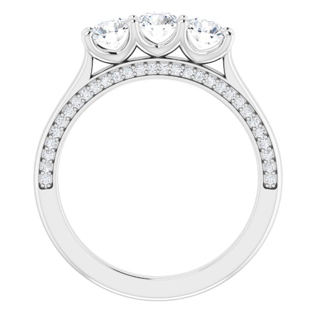 0.90 ct. Shared Prong Round Cut Diamond 3 Stone Wedding Band-VIRABYANI